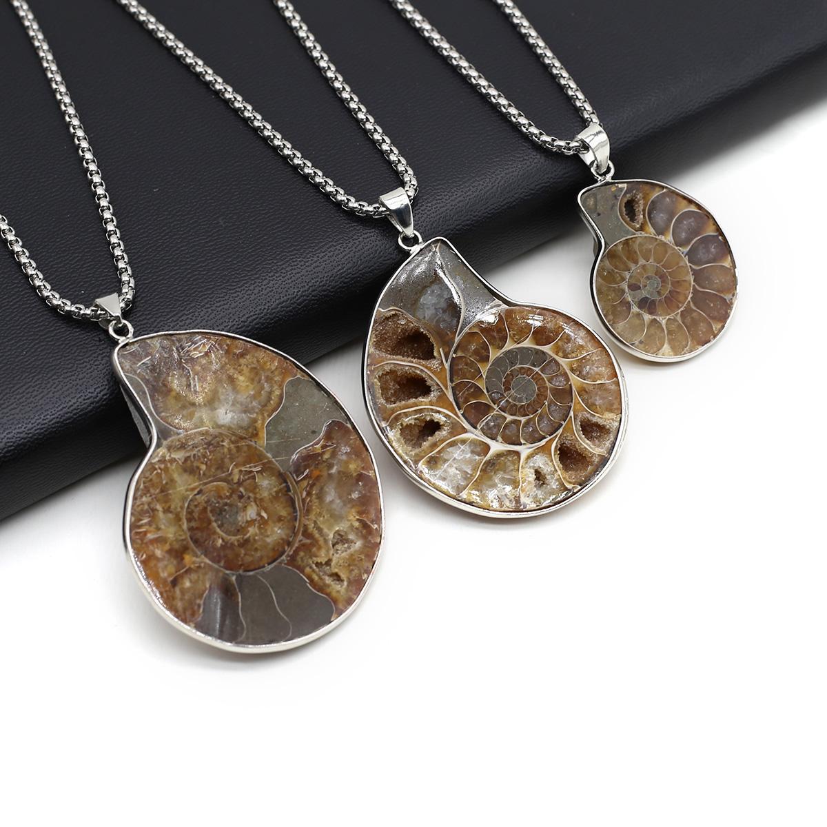 

1 шт. в партии, подвеска из натуральной раковины в виде окаменелой ракушки, металлические цепочки, ожерелья для женщин и мужчин, ювелирные изделия