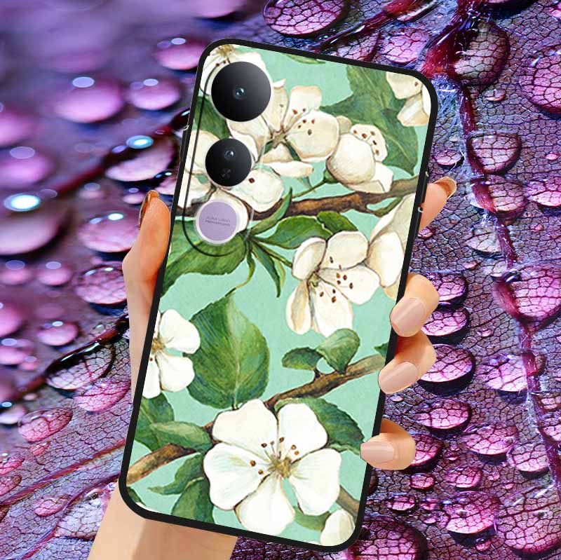 Case For Vivo V50 Lite Soft 3D Flower Relief Emboss Silicone Covers for Vivo V 50 Lite 4G 5G V50Lite Soft Capa Protective Casing