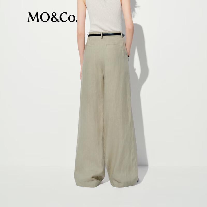 MO&Co. 100% Linen Wide-Leg Casual Pants with Belt