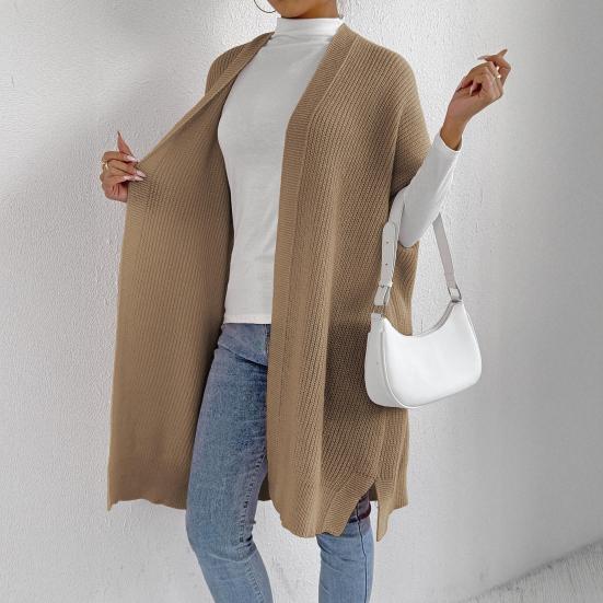 Kvinner Ensfarget Strikket Genser Vest Casual Løstsittende Cardigan Jakke Høst Vinter Strikkevest Kåpe