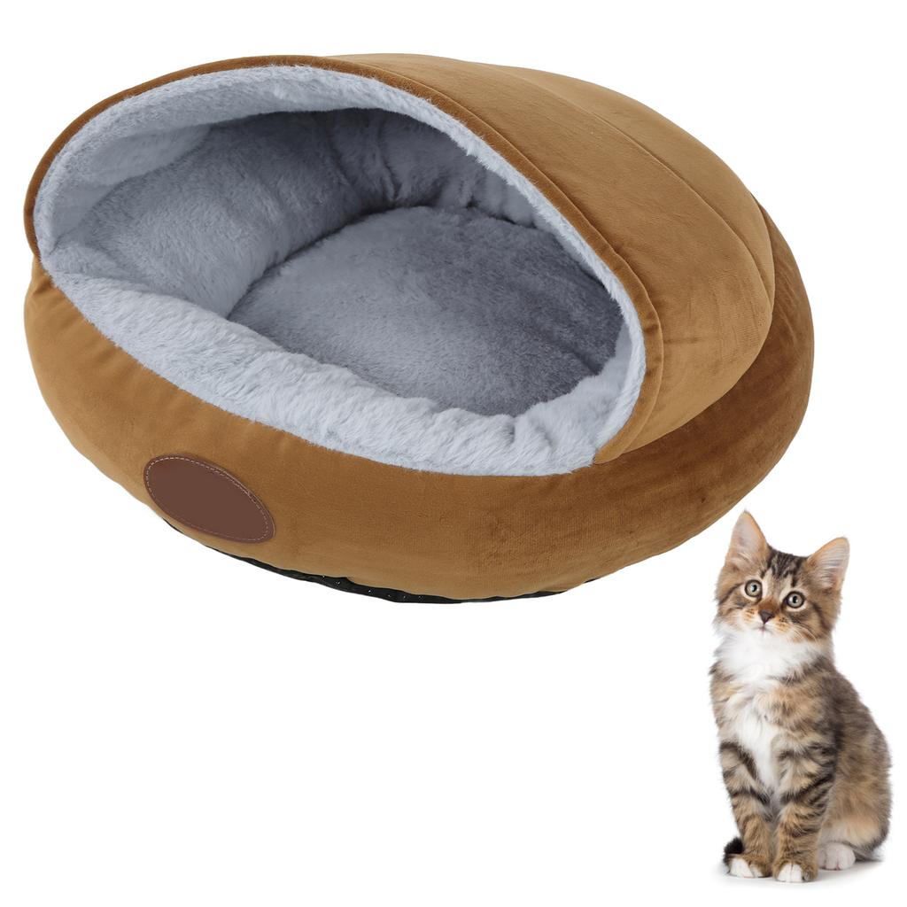 Muschelform Haustiernest Bequemes Plüsch Kleine Hunde Winterwärme Halbgeschlossenes Haustier Katzenbett Kaffee