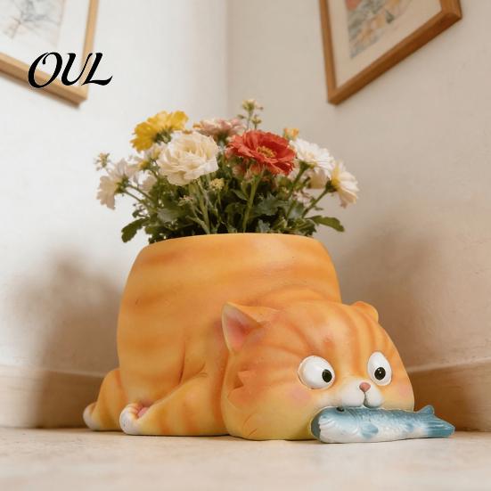 Süße Katzen Pflanzgefäße für Sukkulenten Fischfressende Pflanzgefäße, Blumentopf mit Drainage, Lustige Kreativ geformte Blumen Corgi Sukkulenten, Zimmerpflanzen,