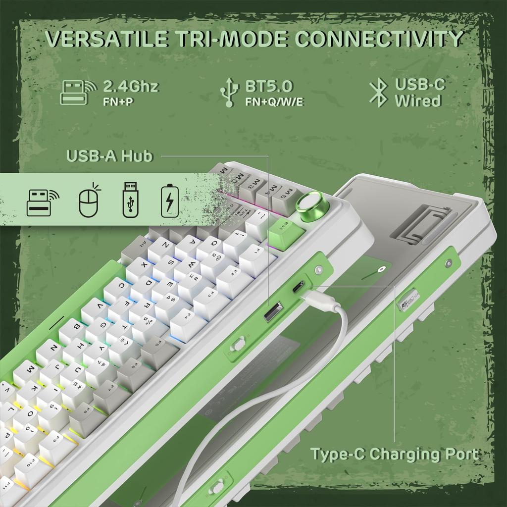 RK ROYAL KLUDGE L75 Mechanical Keyboard with Gasket Assembly, ButtonsMacro Keys, Touchable Nameplate, Tri-Mode BT2.4GUSB-C 75% TKL Wireless Keyboard,