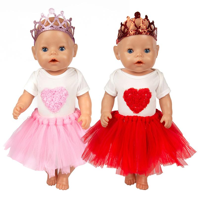 Set of 3 Birthday Doll Pink Clothing Accessories Including Skirt Romper Headband for 43cm / 17Inch Newborn Baby Doll (No Doll)