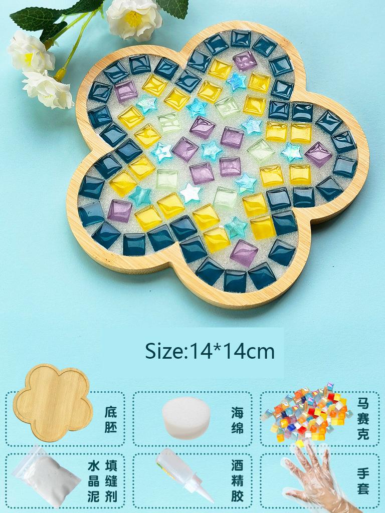 Bamboo Mosaic DIY Coasters Handmade Creative Material for Cup Mat Placemat Mosaic Crystal Craft Tool Kit Kids Gift