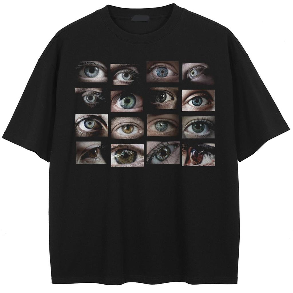 Streetwear Ögon Grafik Svart T-shirt Bomull Unisex Toppar T-shirts Sommar Kortärmad T-shirt