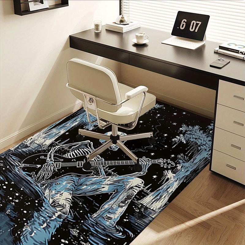 Spooky Skeleton Guitarist Chair Mat: Office Carpet with Gothic Vibes, Perfect for Home Decor and Gift Ideas Fits All Rooms