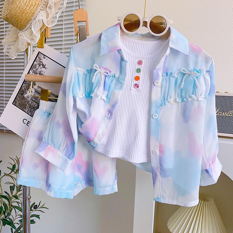 New Girls' Toddler Colorful Summer Sunscreen Shirt & Three-Piece Set TX889