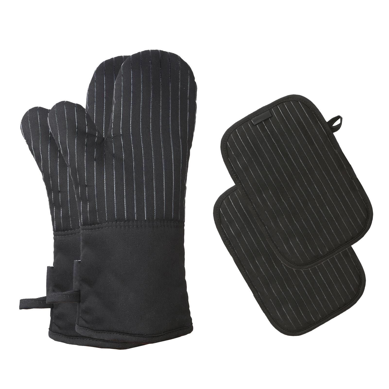 

Aoresac Хлопковые силиконовые рукавицы для духовки Термостойкие нескользящие перчатки для барбекю Кухонные перчатки для духовки чёрный