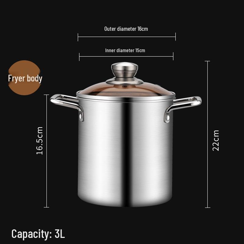 304 Stainless Steel Deep Fryer with Wooden Handle and Filter Basket for Induction Cooker