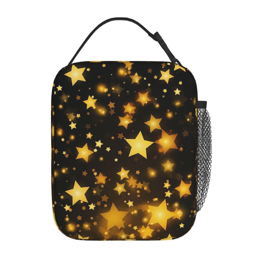 Star In Blackground Pattern Insulated Lunch Bag for Kids School Cooler Thermal Food Box Tote Portable Lunch Boxes Container