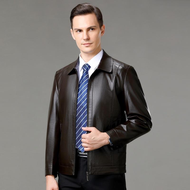 

Осенняя новая мужская кожаная куртка среднего возраста с лацканами из овчины, повседневная куртка из натуральной кожи высокого класса 195