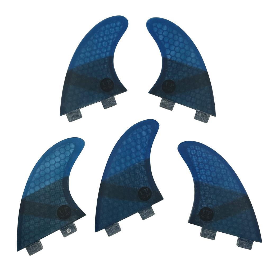 UPSURF Surfboard Fins, 5-Fin Set, Double Tabs Compatible, K2.1 Size, Carbon Fiber (Blue)
