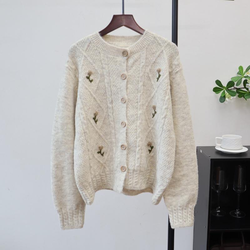 Autumn and Winter New Three-dimensional Flower Design Knitted Cardigan Gentle Wind Loose Soft Waxy Sweater Jacket Women