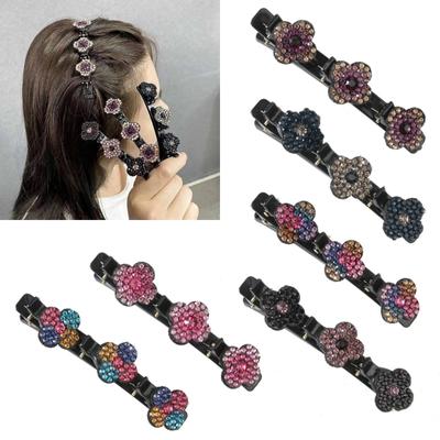 4pcs Sparkling Crystal Stone Braided Hair Clips Women Satin Fabric Hair Clips,Rsvelte Braided Hair Clip with 3 Small Clips, Multi Clip Hair Barrette