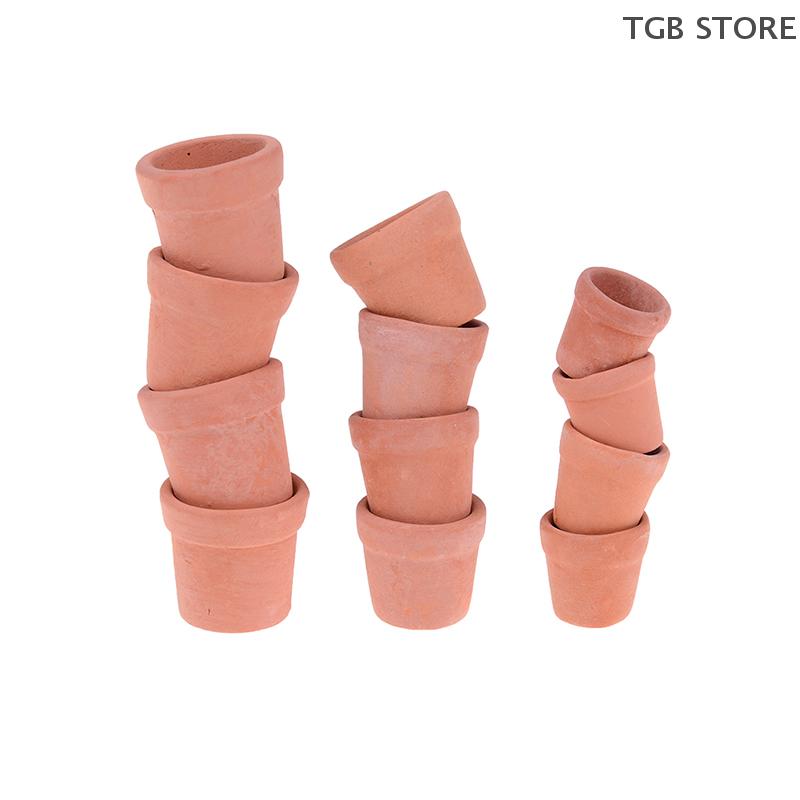 12Pcs/Set 1:12 Miniature Handmade Red Clay Flower Pot Dollhouse Garden Home