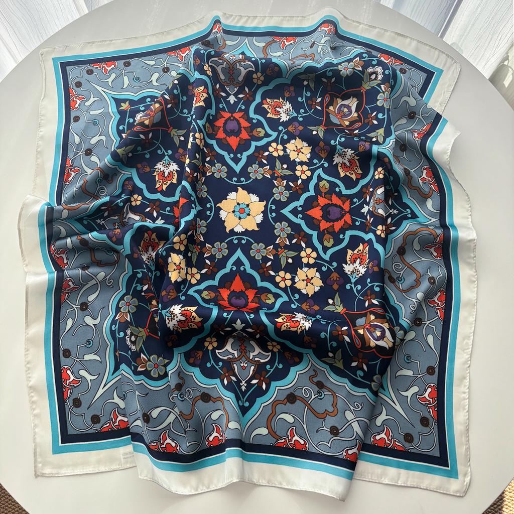 Scarf Silk Imitation  Women Square Scarves Floral Print Neckerchief Bandana Lady Shawl Scarves Wrap Head Hair Band Ties