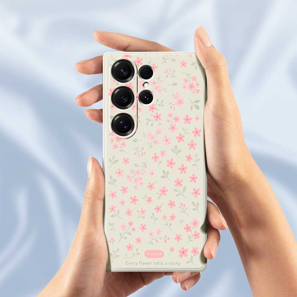 Für Samsung Galaxy S25 Ultra Hülle Rosa Kleine Blumen Musterdruck Gerade Kante TPU Handy Rückseite