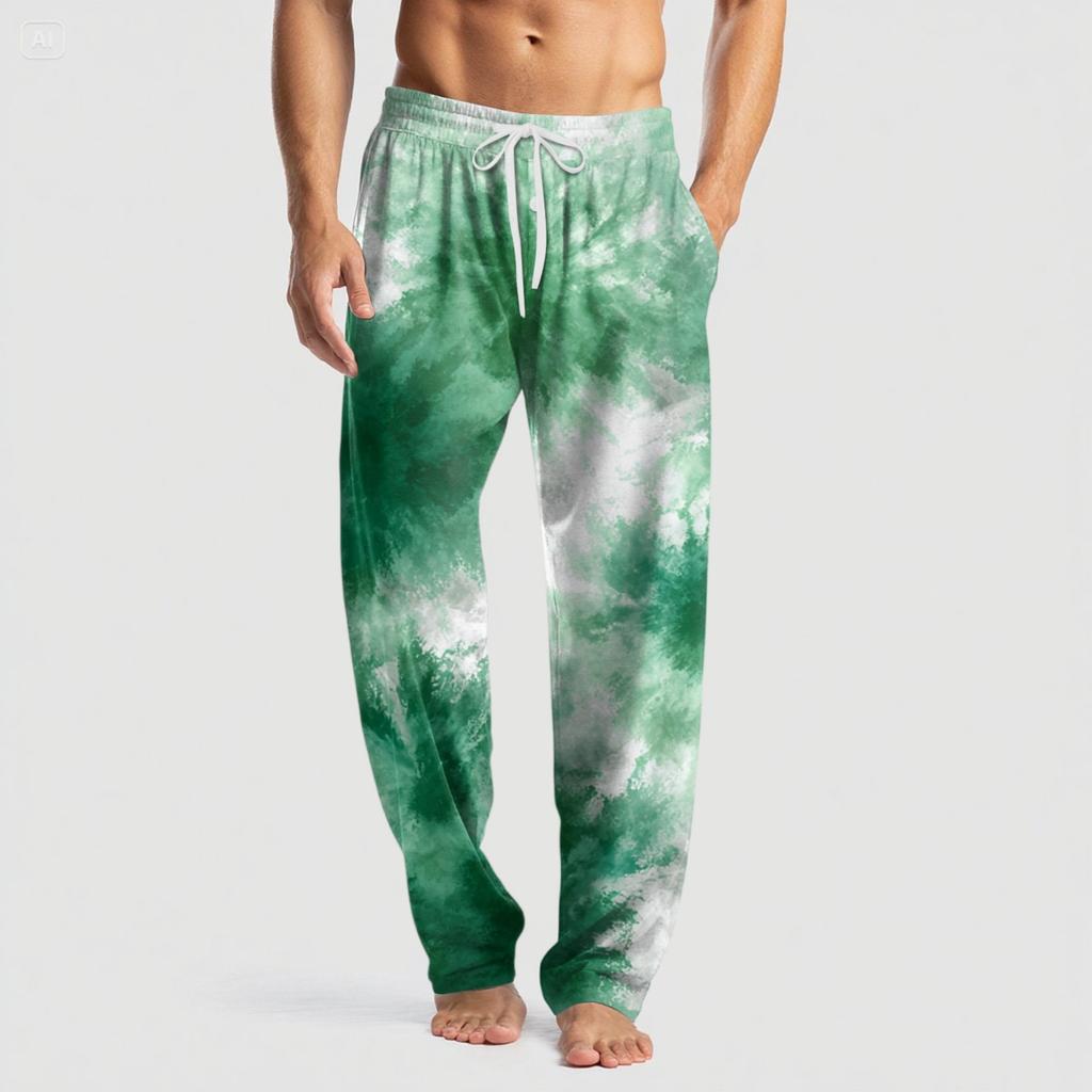 Men's Knitted Fashion Print Pocket Casual Pants Pajama Pants