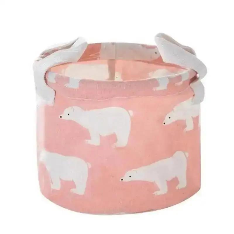 Household Fashion Cartoon Circular Cotton Linen Desktop Storage Box Sundry Storage Stationery Cosmetics Storage Basket Container