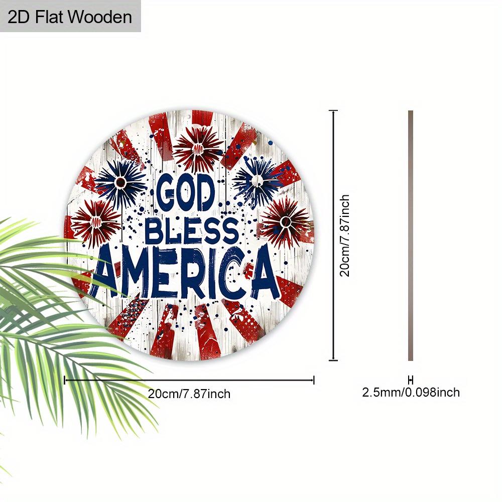 God Bless America Fireworks Wooden Sign, Patriotic 4th of July Front Door Decor, Rustic American Flag Wall Hanging