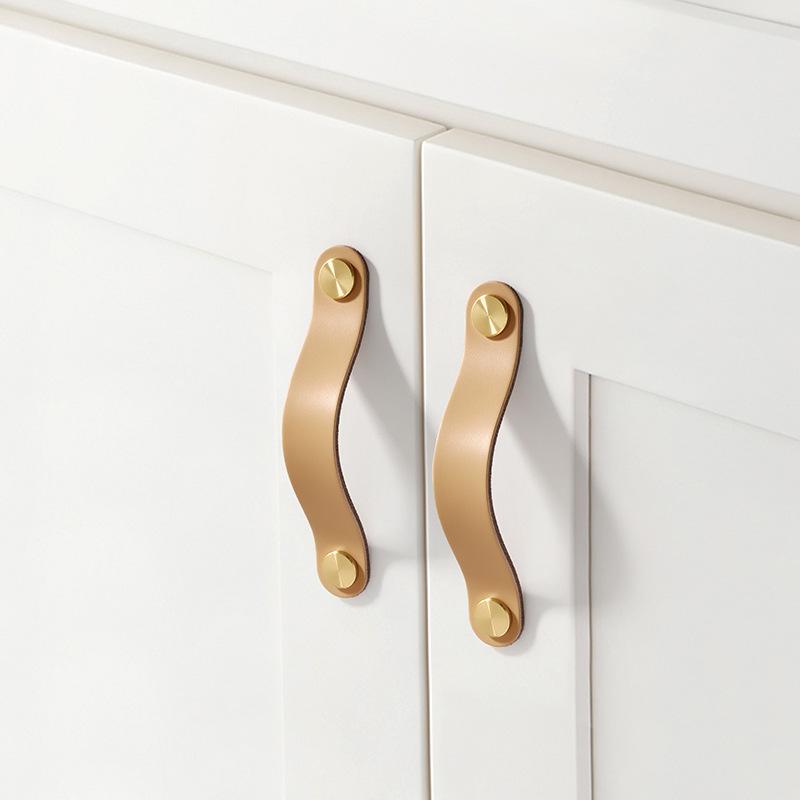 Cross-Border Brass and Leather Cabinet Pull Handle