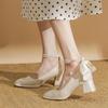 2025 New French-Style Women's Wedding Shoes - Bowknot Fairy Bridesmaid Shoes, Two-Way Wear Block Heel, Comfortable Non-Tiring Feet, StyleXCY34-888-200