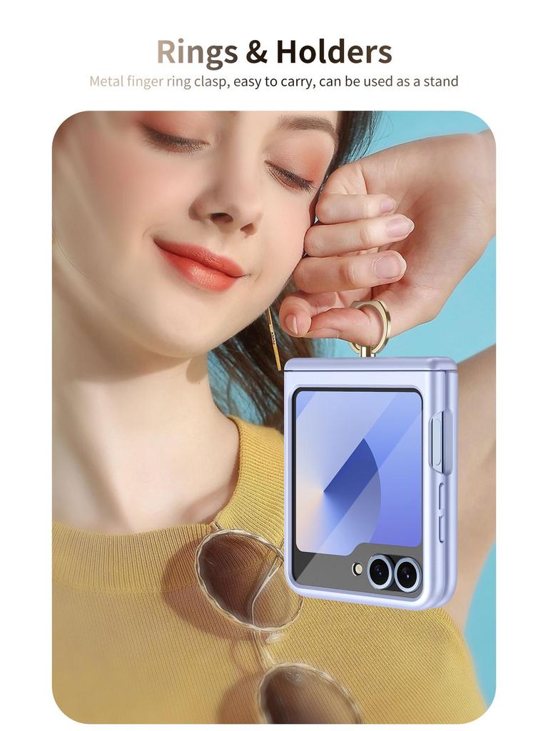 Samsung Z Flip7/6/5 Sturzsichere Handyhülle mit 4/3 Fingerringständer & Vollabdeckungsfolie