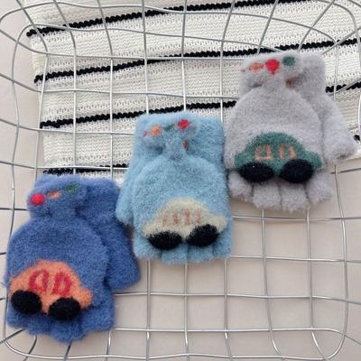 Herfst en Winter Verdikte Warme Flip Top Vijf Vinger Schattige Schrijven Halve Vinger Wollen Handschoenen voor Jongens en Meisjes