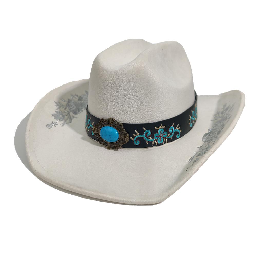 Retro Broderad Western Denimhatt Herr- Och Damhatt Tibetskt Suede Jazzhatt Europeisk Och Amerikansk Stil Hög Hatt