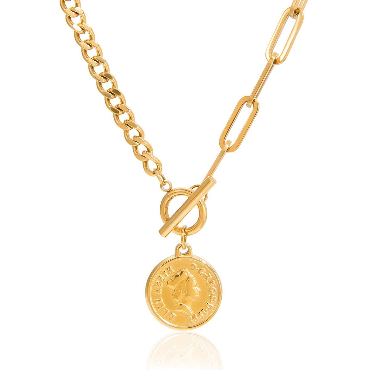 Stainless Steel Portrait Coin Pendant OT Buckle Necklace Unique Classic Fashion Jewelry Bijoux Femme Gift New золотистый