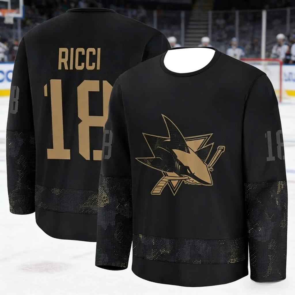 Maglia da Hockey su Ghiaccio da Uomo con Logo Squalo Stampato in 3D, Traspirante e Asciugatura Rapida, Top a Maniche Lunghe per Appassionati Entusiasti Bambini