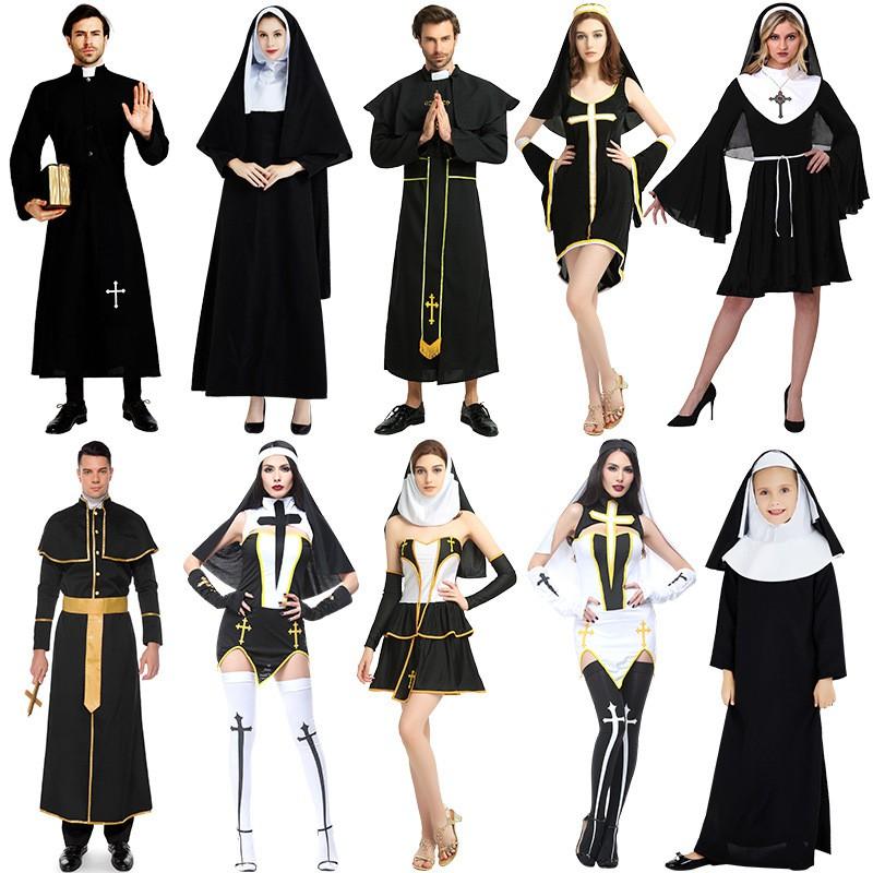 Halloween Cosplay Costume Adult Priest Outfit Virgin Mary Church Role Play Long Sleeve Top