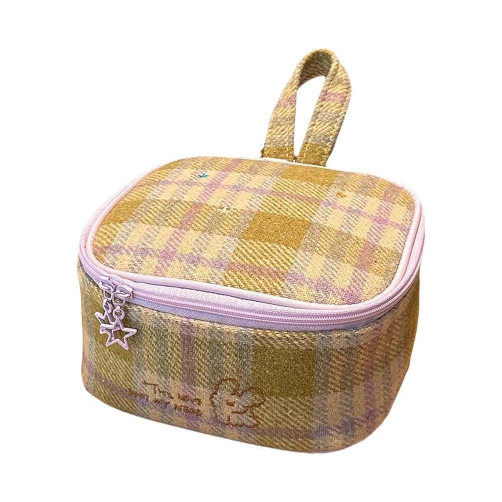 

Cartoon Puppy Embroidered Plaid Cosmetic Bag Candy Color Pouches Bag Organizer Travel