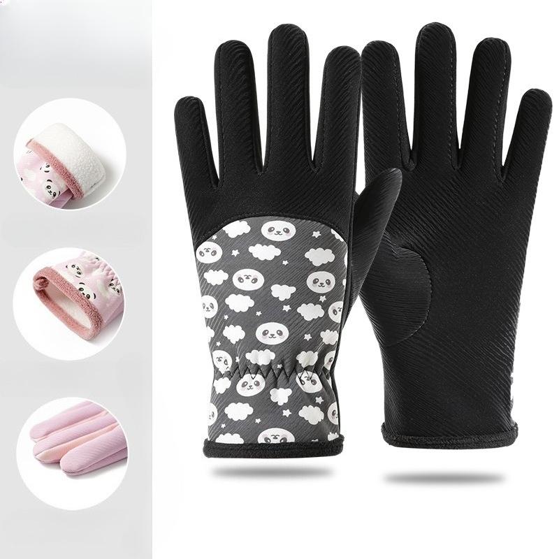 Autumn Winter Children Thermal Gloves Boys Girls Students Outdoor Cycling Velvet Thermal Cartoon Windproof Cold Gloves