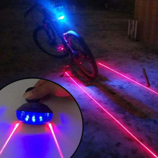 LED 2 Laser Beam Bicycle Bike Cycling Tail Rear Light Safety Warning Lamp синий