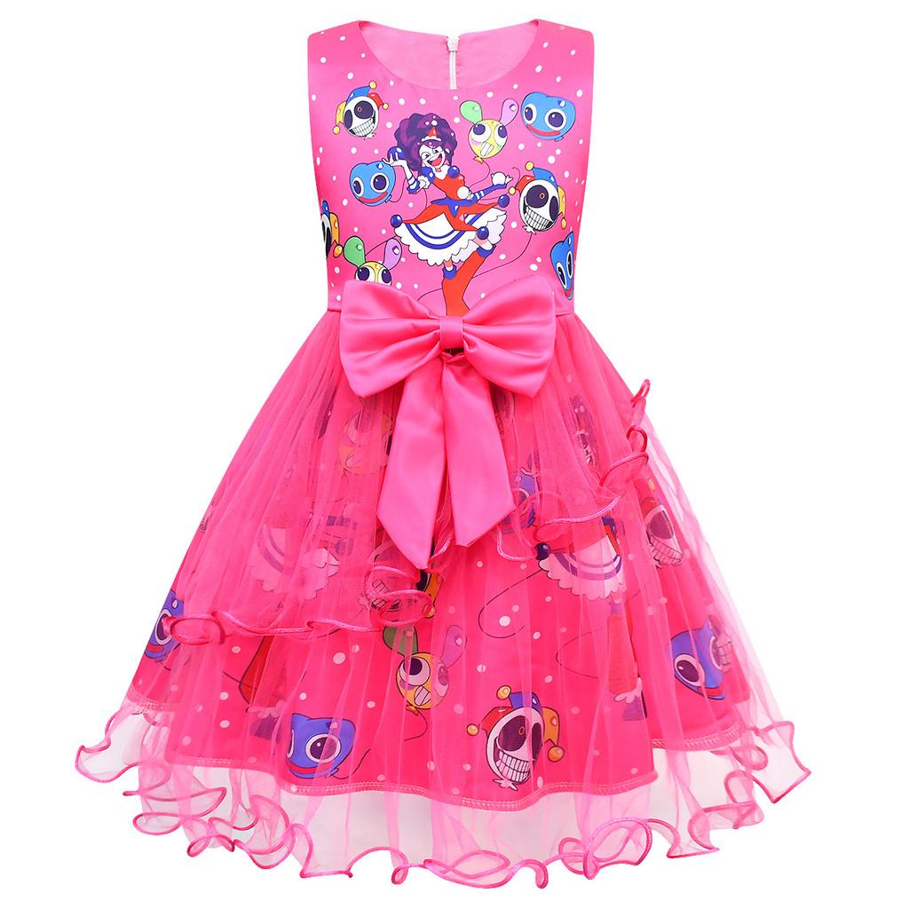 83146 Kids Girls Lily Lovebraids Clown Print Bow Mesh Princess Dress 100cm розы красного