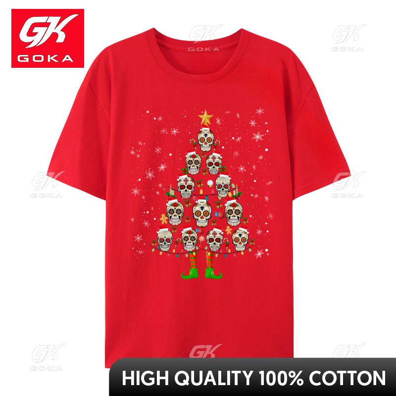 Skull Christmas Tree Santa Hat Ugly Christmas Sweater T Shirts Funny Short Sleeves Tees Tops Cotton TShirt S