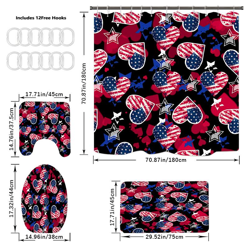 4PCS  Shower Curtain Sets With Shower Curtain And Rugs Toilet Lid Rug U Shape Mat And Bath Mat Bathroom Set  With 12 Hooks