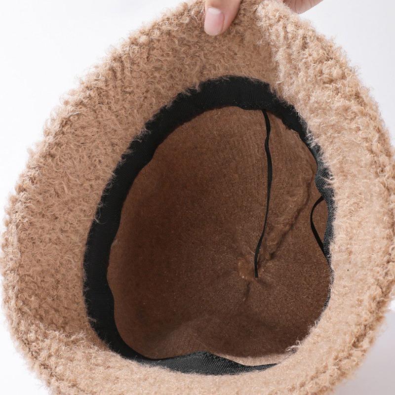 Fisherman Hat Women's Autumn Winter Plush Warm Basin Hat Bucket Cap