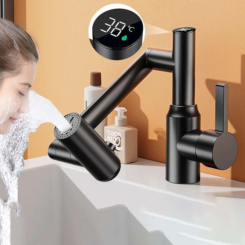 Bathroom Digital Display Faucet Adjustable Water Outlet Faucet Horizontal Swing Arms LED Display Multifunctional Stream Sprayer