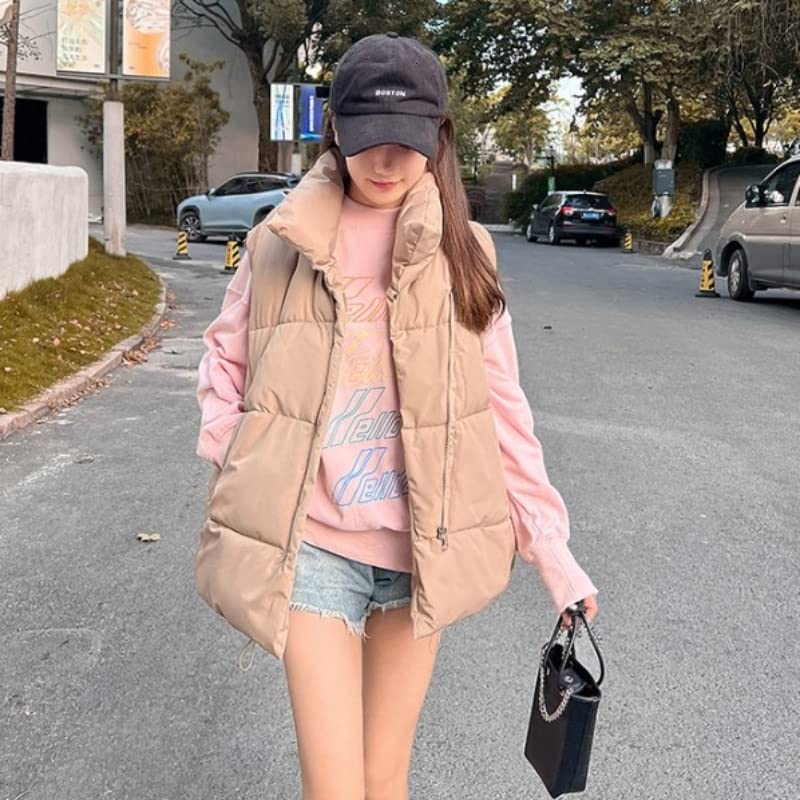 Belle Cie Padded Plus Black and Korean Women's Vest, Size, White, Style, Outerwear, Fall/Winter (ST/No. 27539) (M, Beige)