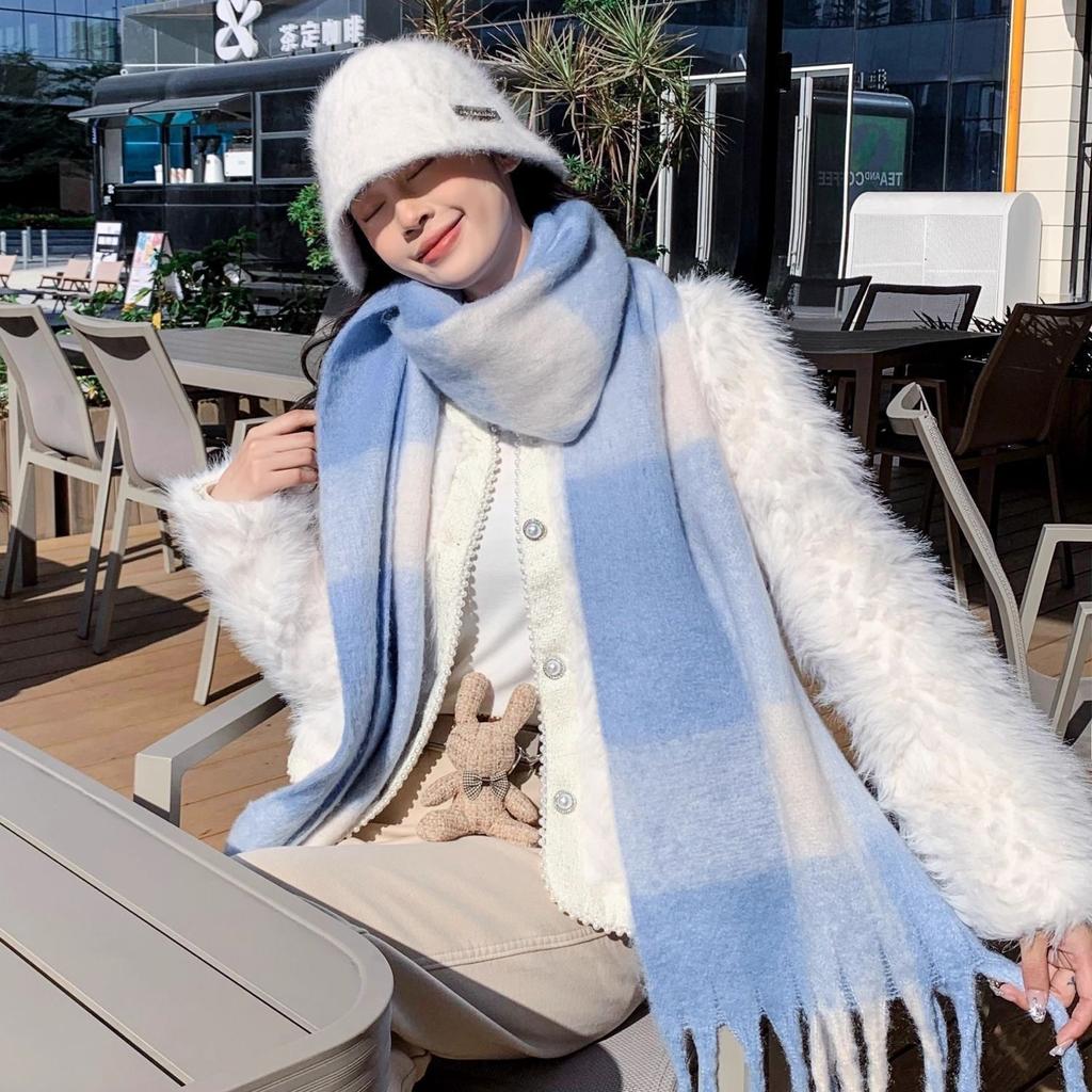 Korean gradual change striped scarf women's winter thickened imitation cashmere shawl dual-purpose warm atmosphere fringed scarf
