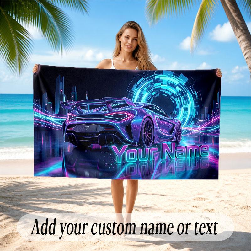 Neon Abstract Theme Beach Towel Personalized Custom Name & Text Soft Quick Dry Beach Towel for Swimming Travel