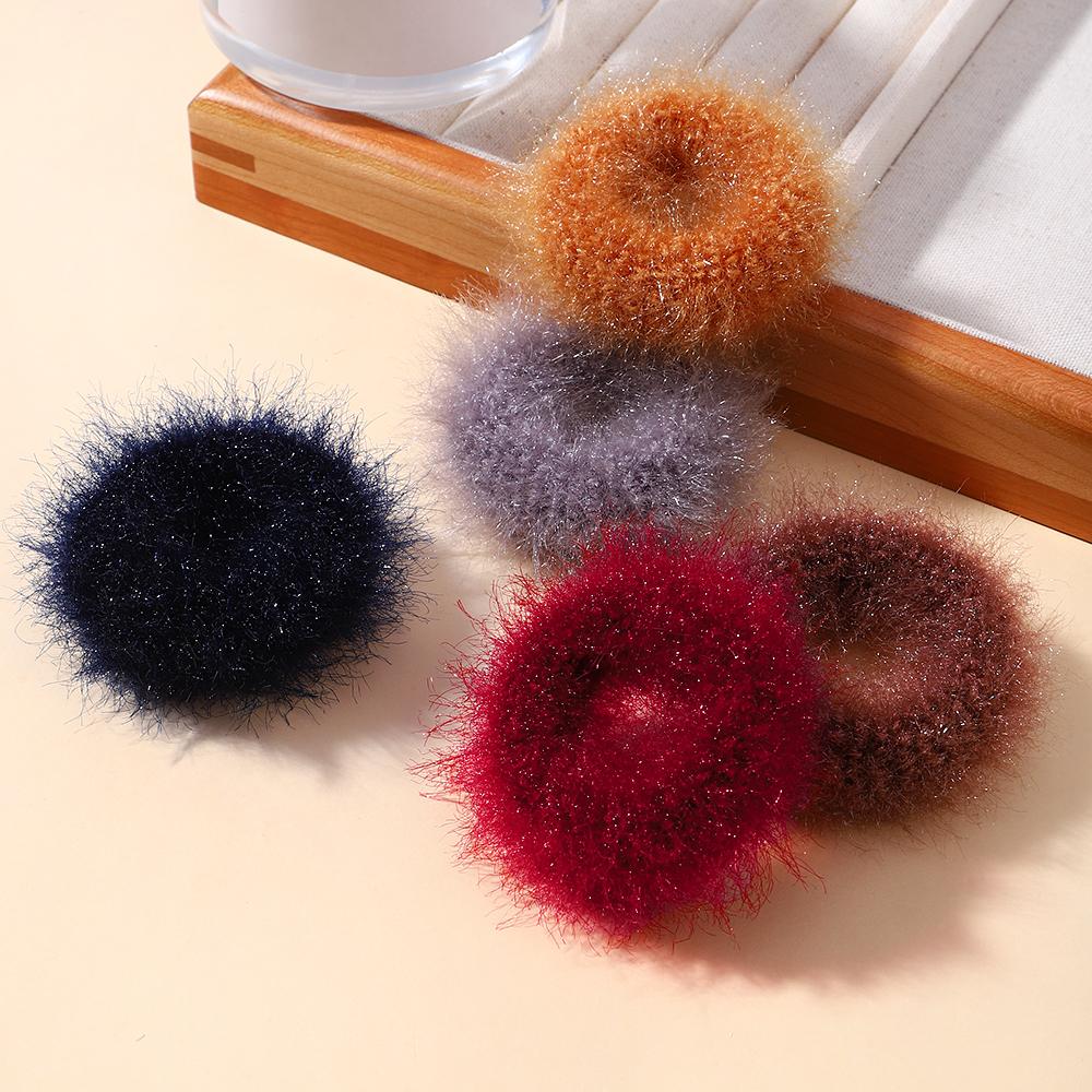5pcs/bag Girls Mini Colorful Plush Hair Ring Fat Intestine Ring Baby Cute Hairy Head Rope Furry Rubber Band Hair Accessories