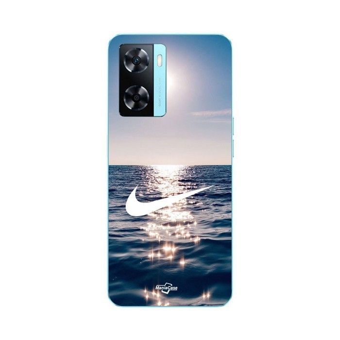 Coque de téléphone - MANIACASE - Oppo A57 4G - Silicone TPU - Souple - Nike logo blanc mer soleil