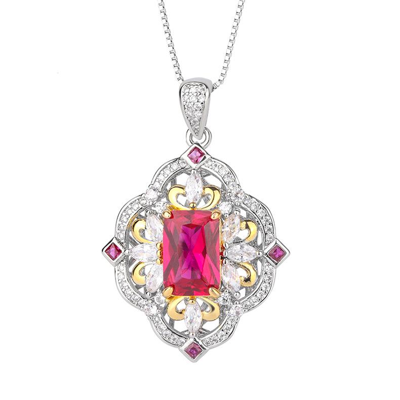 Simulated Emerald Paraiba Pendant Red Zircon Ring Tourmaline Necklace Banquet Wedding Jewelry Set