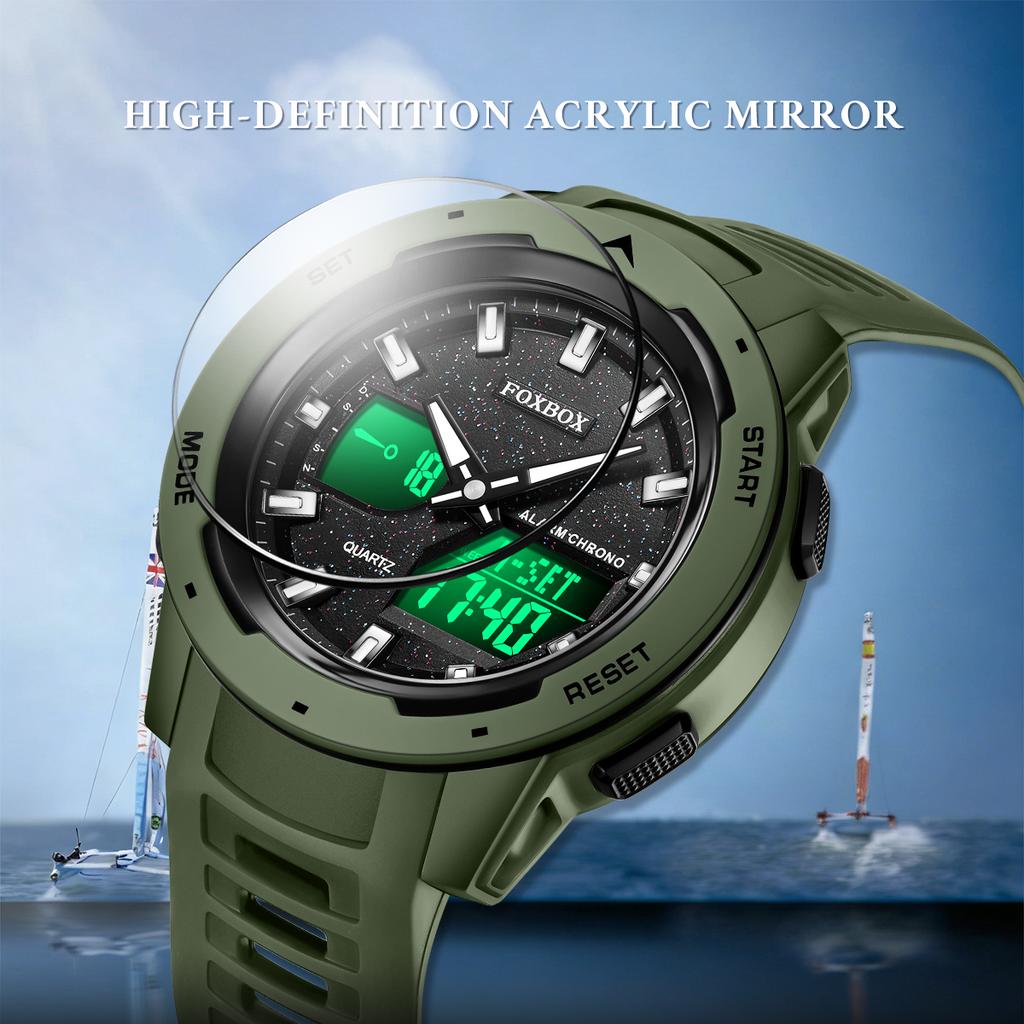 FOXBOX Military Alarm Men Watches Silicone Stopwatch LED Digital Backlight Dual Time Display Waterproof Watch Men Orologio Uomo