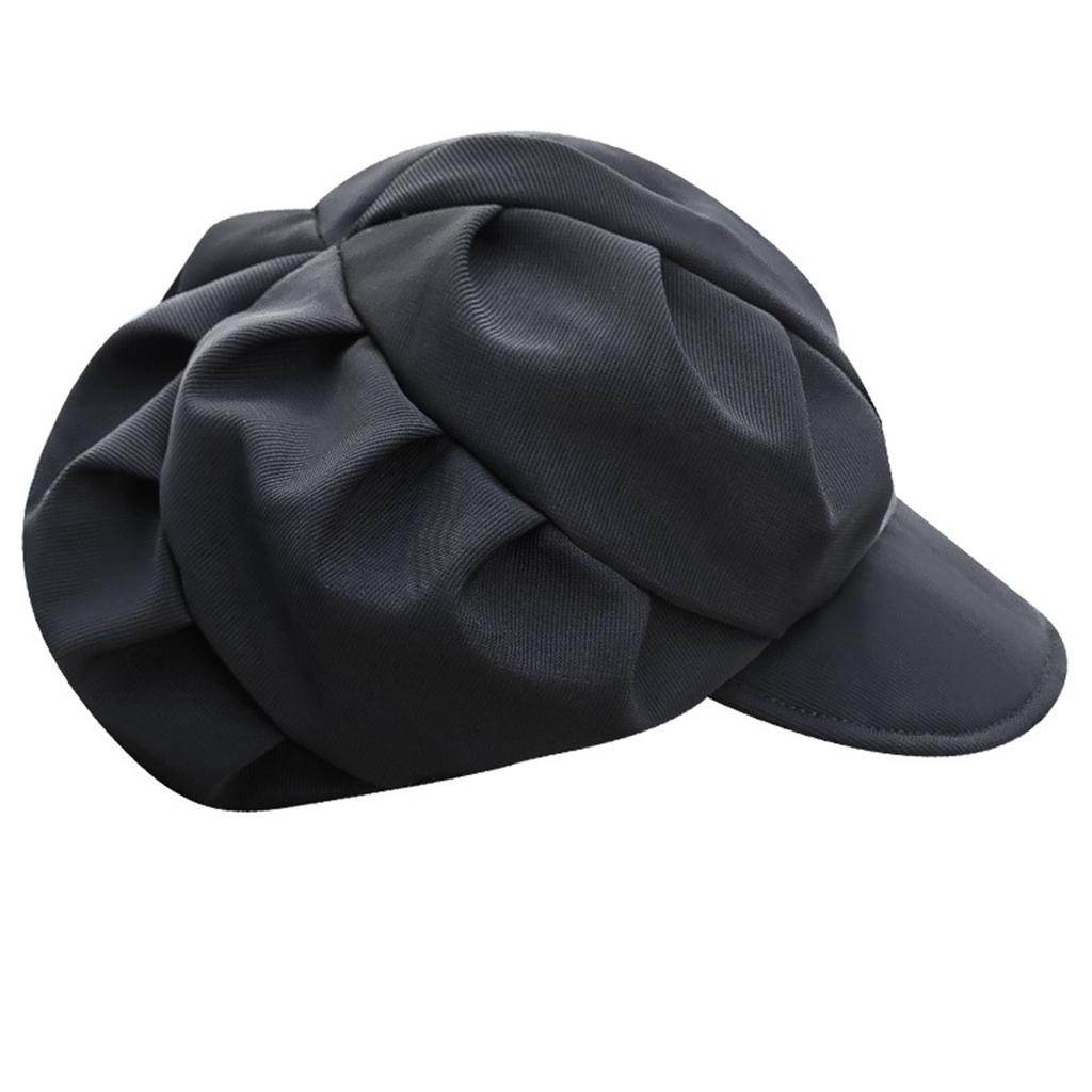 Women Cloud Pleated Newsboy Cap, Adjustable 55-59CM Octagonal Beret Hat, Large Head Circumference Visor Hat, Face Slimming Casual Hat