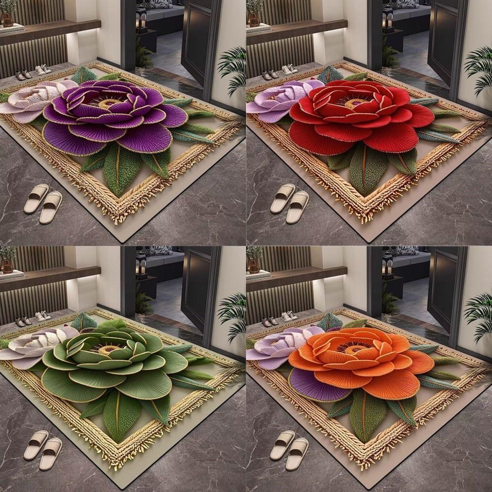 Non-Slip Door Mat 3D Carpet New Floral Pattern Carpet  Bathroom Entrance